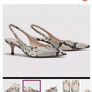 Zara genuine leather snakeskin slingback kitten heels